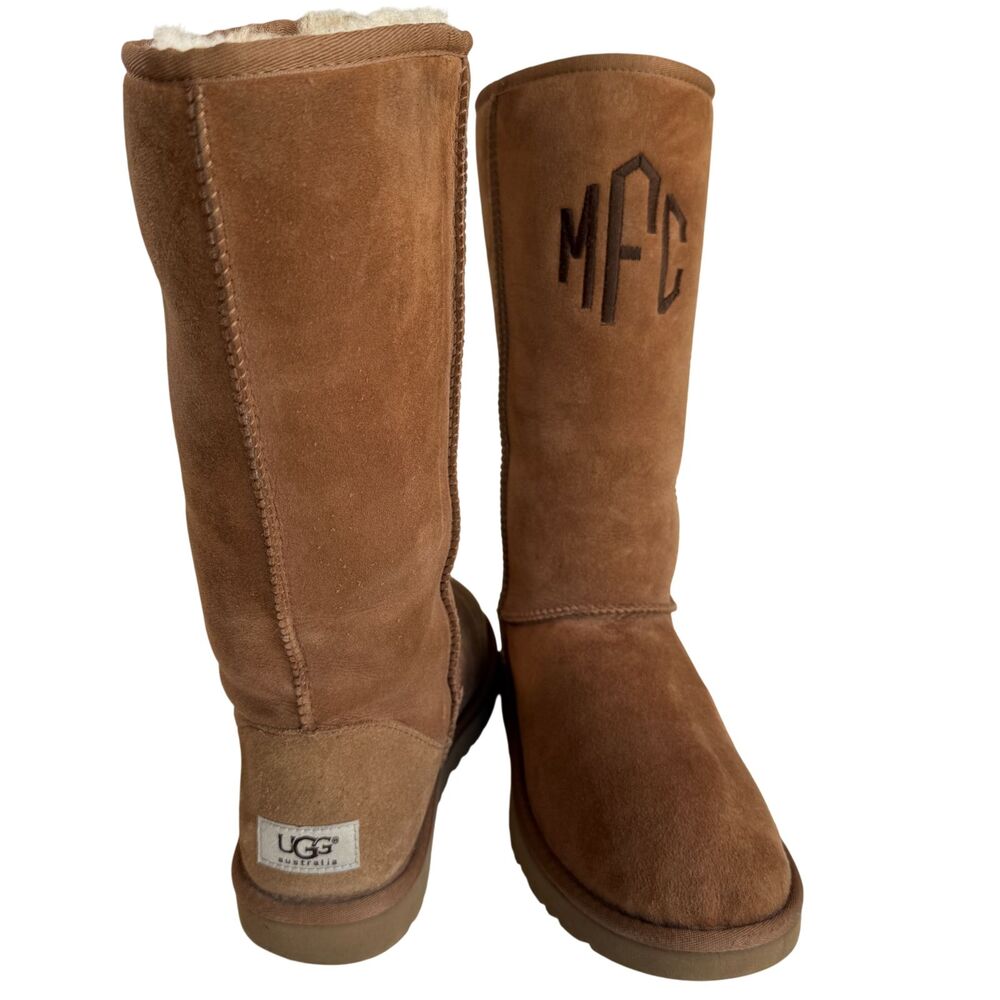 UGG Women's Classic Tall II Monogrammed Boots Chestnut Size 9